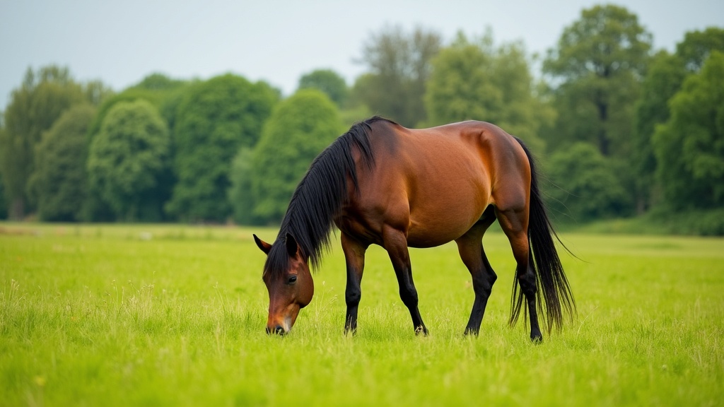 healthy horse grazing in a field